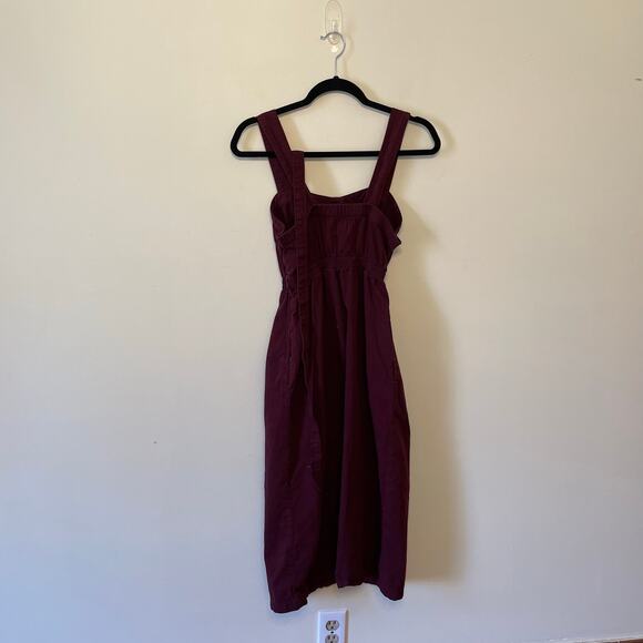 BDG Urban Outfitters S dress burgundy solid button up midi belt boho chic - Picture 5 of 7